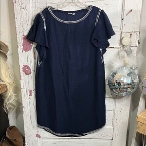 GAP Navy Mini Dress with White Trim Sz Med Lined Cotton Rayon Blend
